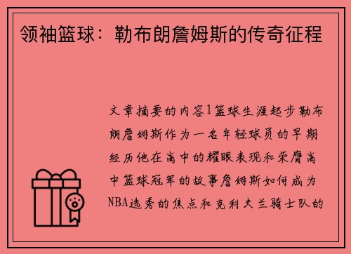 领袖篮球：勒布朗詹姆斯的传奇征程